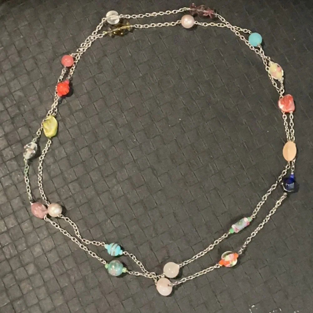 Elegant Multicolor vintage Beaded Silver Necklace